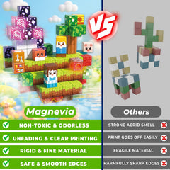 Magnevia blocks connect with other magnetic toys for expanded play.