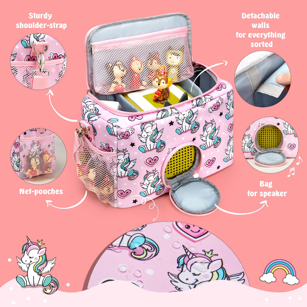 MaidMAX Toniebox carrying case showing top and side compartments for organization.