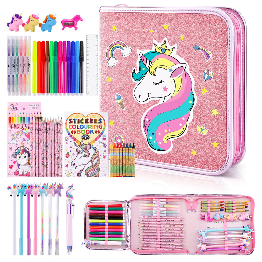 MAIGOZON 53-piece markers in a unicorn case for vibrant coloring fun