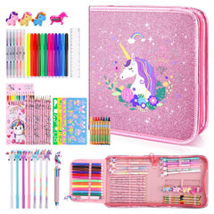 MAIGOZON unicorn glitter pencil case keeps art supplies organized and portable.