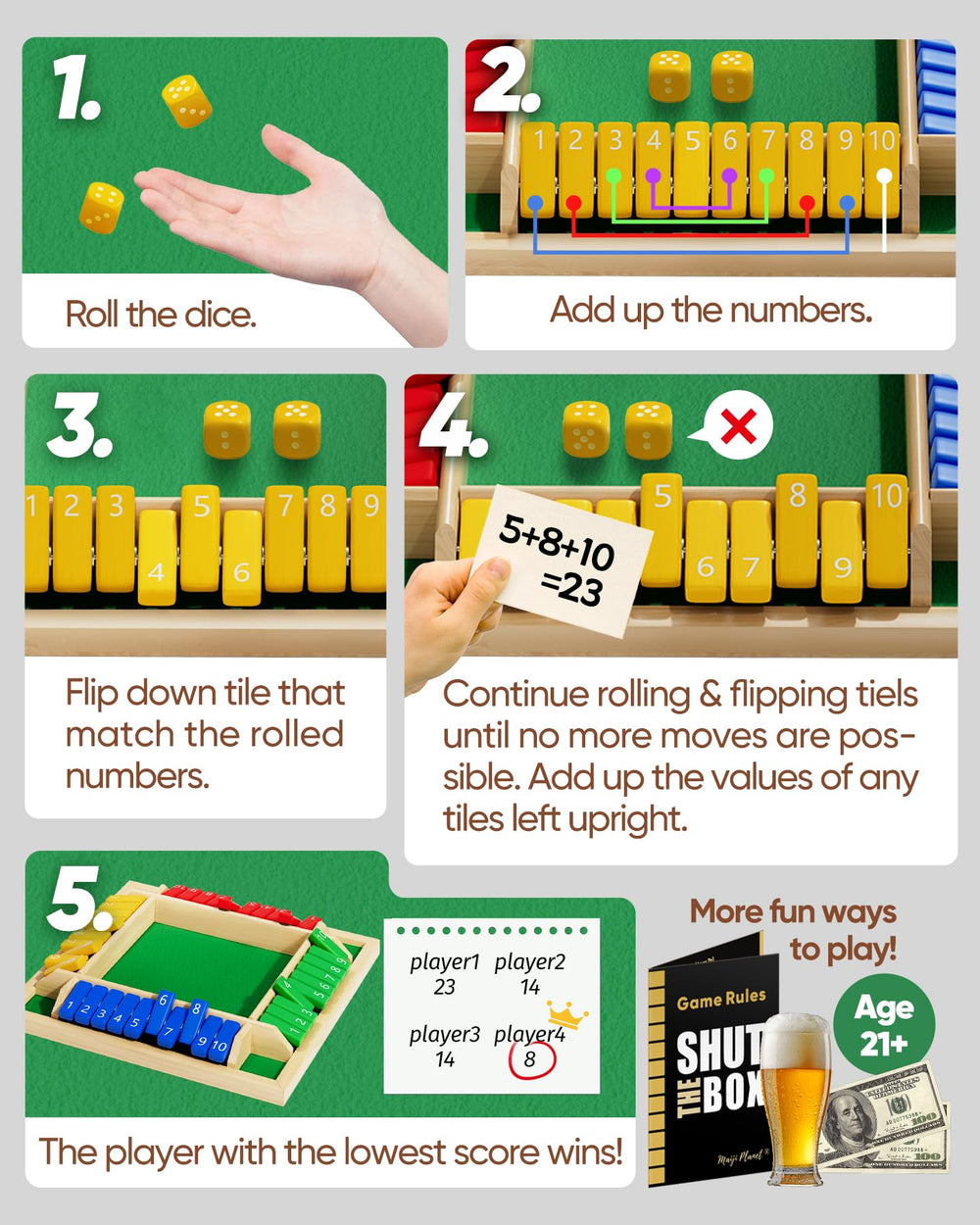Maiji Planet Shut The Box dice showing numbers for quick math play