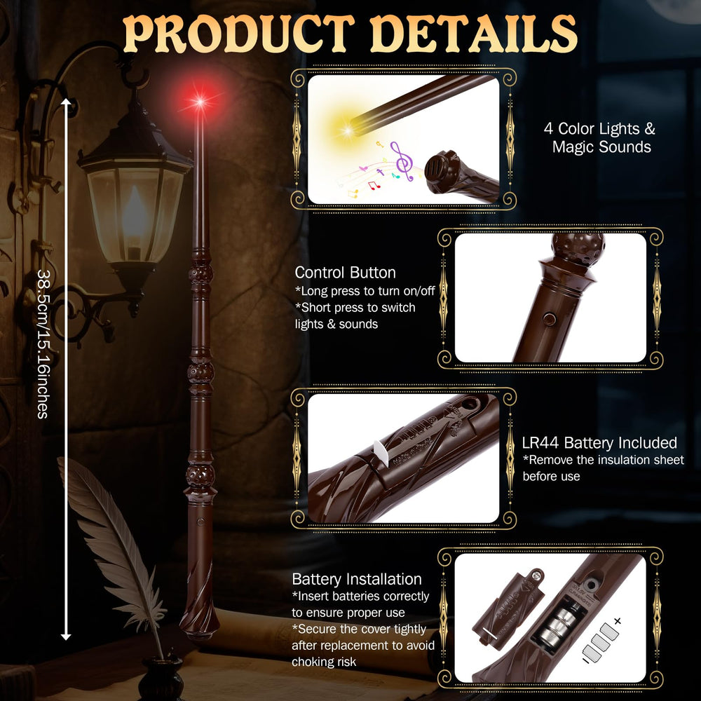 Maikoi wand lit on display with bright colors and sounds for immersive play.