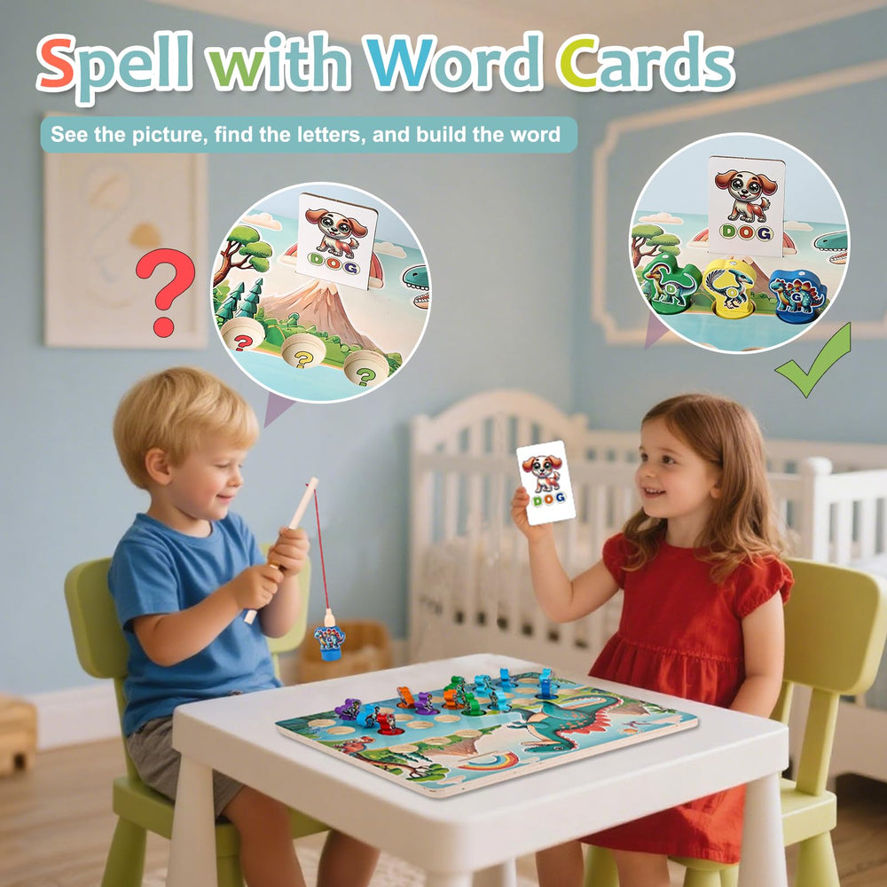 Mailuren dinosaur cards and board for letter-to-word matching activities