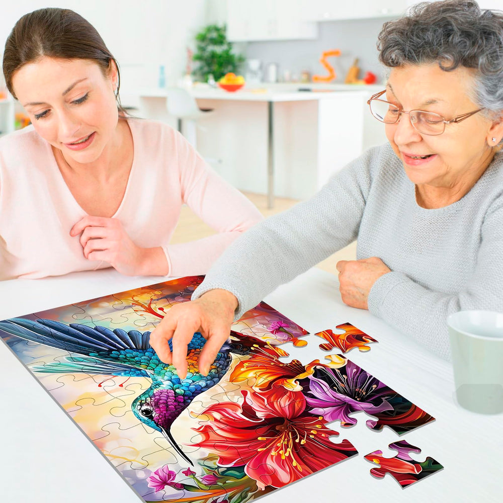 Maiqufa puzzle setup promotes social interaction with family or caregivers during collaborative play.