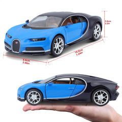Maisto Bugatti Chiron collector display stand-ready for shelf or desk.