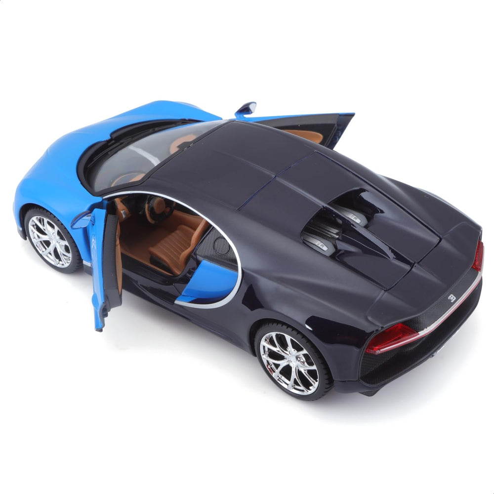Maisto Bugatti Chiron engine compartment view showcases detailed engine area for realism.