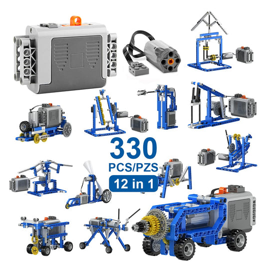 Maiwaput 330Pcs building kit contents with motor parts for imaginative construction play.
