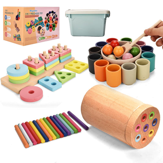 Majabike 3-in-1 Montessori toy with color cups and balls for early sorting