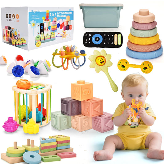 Majabike 9-in-1 Montessori toys packaging showing the complete learning set for babies.