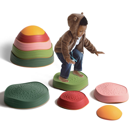 Makarci Balance Stepping Stones set on a soft carpet enhances kid balance.