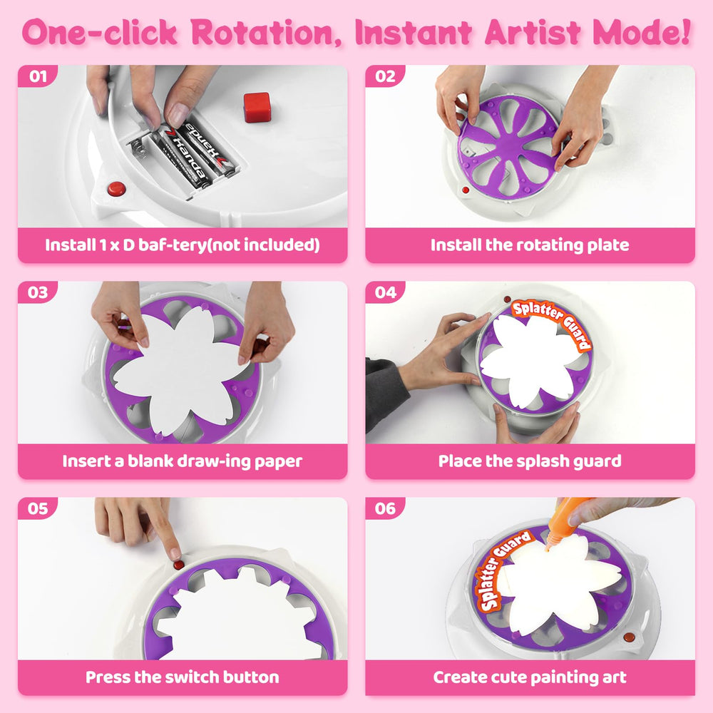 Make It Super Spin Art Machine Kit paint brush enables special effects.