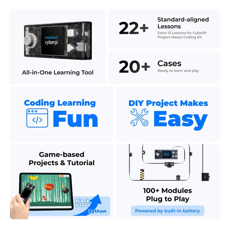 Makeblock CyberPi built-in WiFi module enabling IoT-style projects and remote learning.