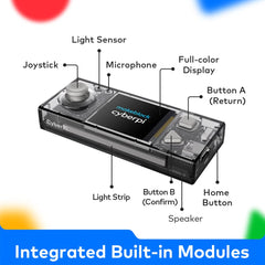 Makeblock CyberPi handheld learning setup demonstrating portable classroom or home study.
