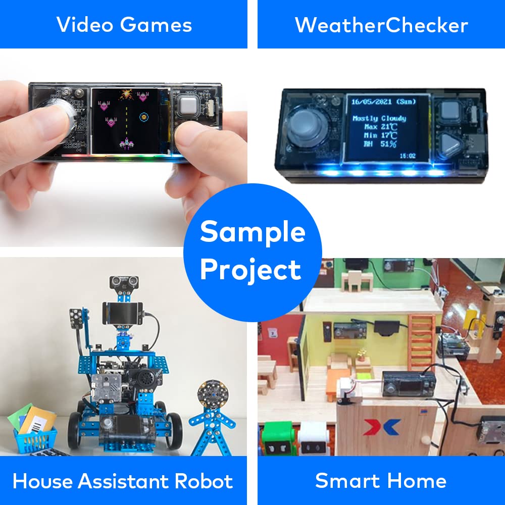 Makeblock CyberPi sensor kit highlighting light, motion, and sound for interactive experiments.