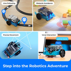 Makeblock mBot2 classroom scene demonstrates teamwork with multiple robots connected