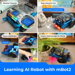 Makeblock mBot2 sensor array highlights line-following and obstacle avoidance in action