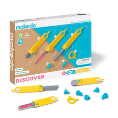 Makedo Discover toolkit with 126 pieces ready for collaborative building.