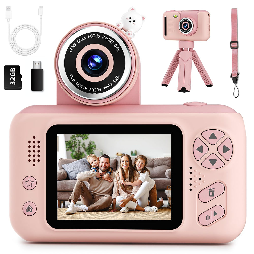 Makolle Upgrade Kids Selfie Camera front view pink, ideal for easy beginner photography.