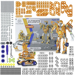 MALUVRIAN Erector Set robot model parts laid out for precise building and planning