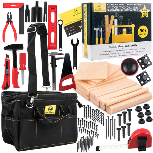 Maluvrian tool bag and tools ready for imaginative construction play and organization.