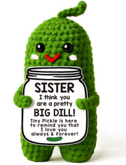 MAMAGIFTREE emotional crochet pickle close-up highlighting soft yarn for a cozy hug.