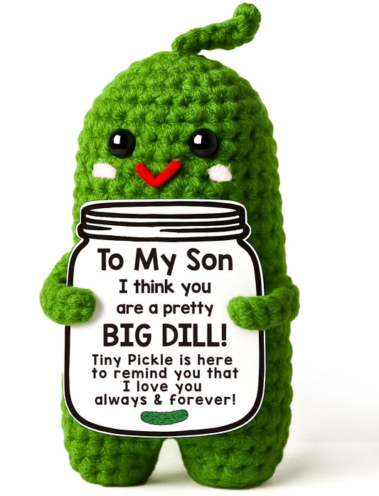 MAMAGIFTREE pickle emotional care with heartfelt message for son as a desk keepsake.