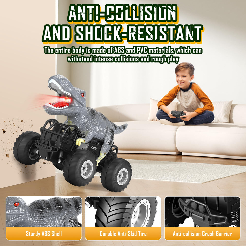 Manercey dinosaur monster truck detail with realistic eyes and teeth sparks imagination.