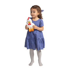 9-inch LEGO Chicken Suit Guy plush serves as shelf décor for fans.