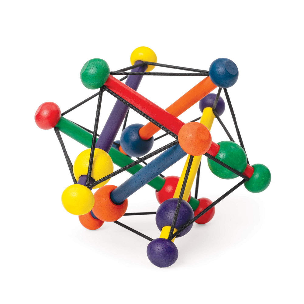 Manhattan Toy Skwish Classic 6 inch squishable frame invites grasping and bead rattling for sensory feedback.
