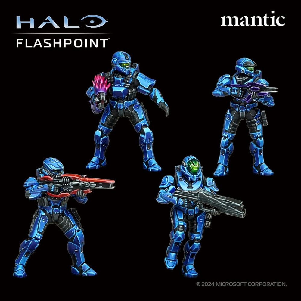 Mantic Halo Flashpoint weapon cards laid out for quick reference and planning