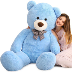 MaoGoLan 55-inch blue teddy bear close-up showing plush fur for cozy hugs.