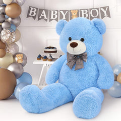 MaoGoLan blue jumbo teddy bear in a gift-ready pose for celebrations.