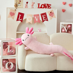 MaoGoLan axolotl plush body pillow in long, cuddly form.