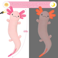 MaoGoLan axolotl plush with glow-in-the-dark accents for nighttime whimsy.