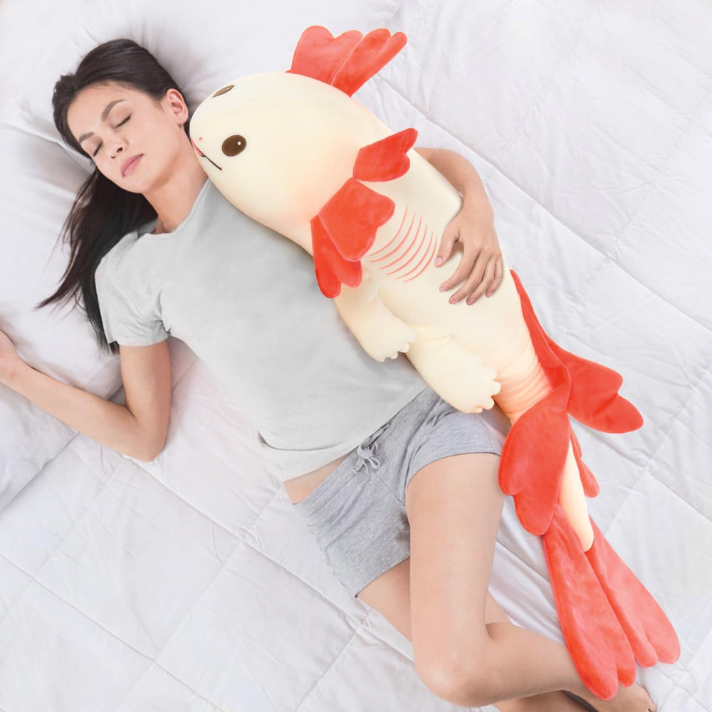 MaoGoLan axolotl plush being hugged by a child