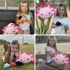 MaoGoLan axolotl close-up emphasizes skin-friendly material and marshmallow-like texture.