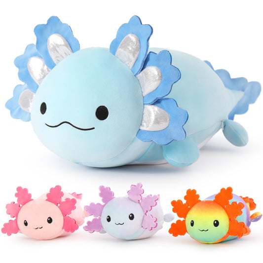 MaoGoLan giant axolotl plush in blue, a soft cuddle companion for kids.
