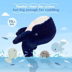 MaoGoLan giant blue whale stuffed toy, vivid colors for room decor and play.