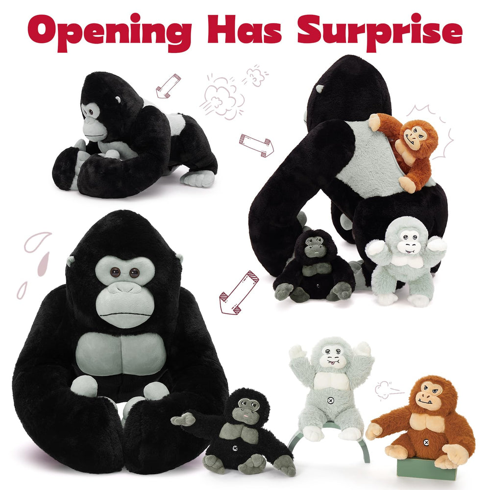 Gorilla with babies in plush form sparks imaginative storytelling and pretend adventures.