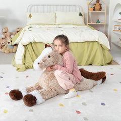 MaoGoLan giant horse face close-up, brown plush, inviting bedtime snuggles.