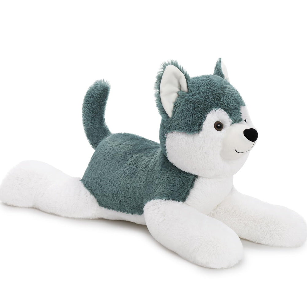 MaoGoLan 28-inch giant husky plush shown for cuddling and lifelike presence.
