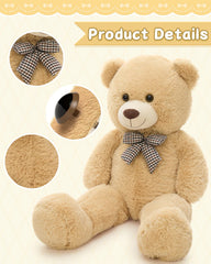 MaoGoLan Giant Teddy Bear 39-inch bedroom decor shot highlights calming tan color.