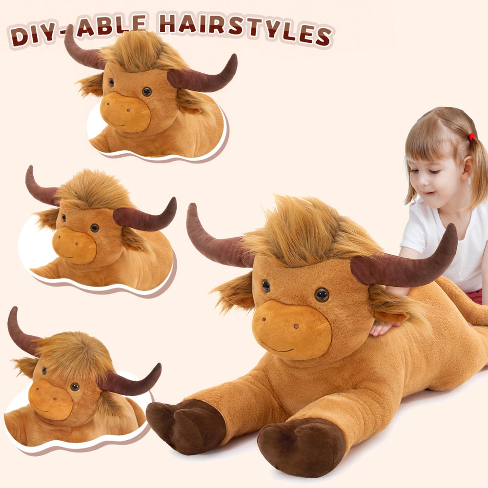 MaoGoLan Highland Cow 41inch side view, soft bedtime companion for kids.