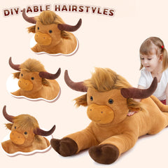 MaoGoLan Highland Cow 41inch side view, soft bedtime companion for kids.