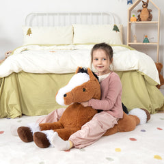 MaoGoLan riding giant horse, durable plush for adventurous toddler storytelling.