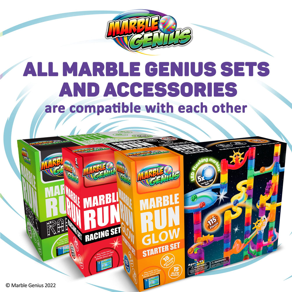 Marble Genius Compatibility with accessories image emphasizes expandable STEM play options.
