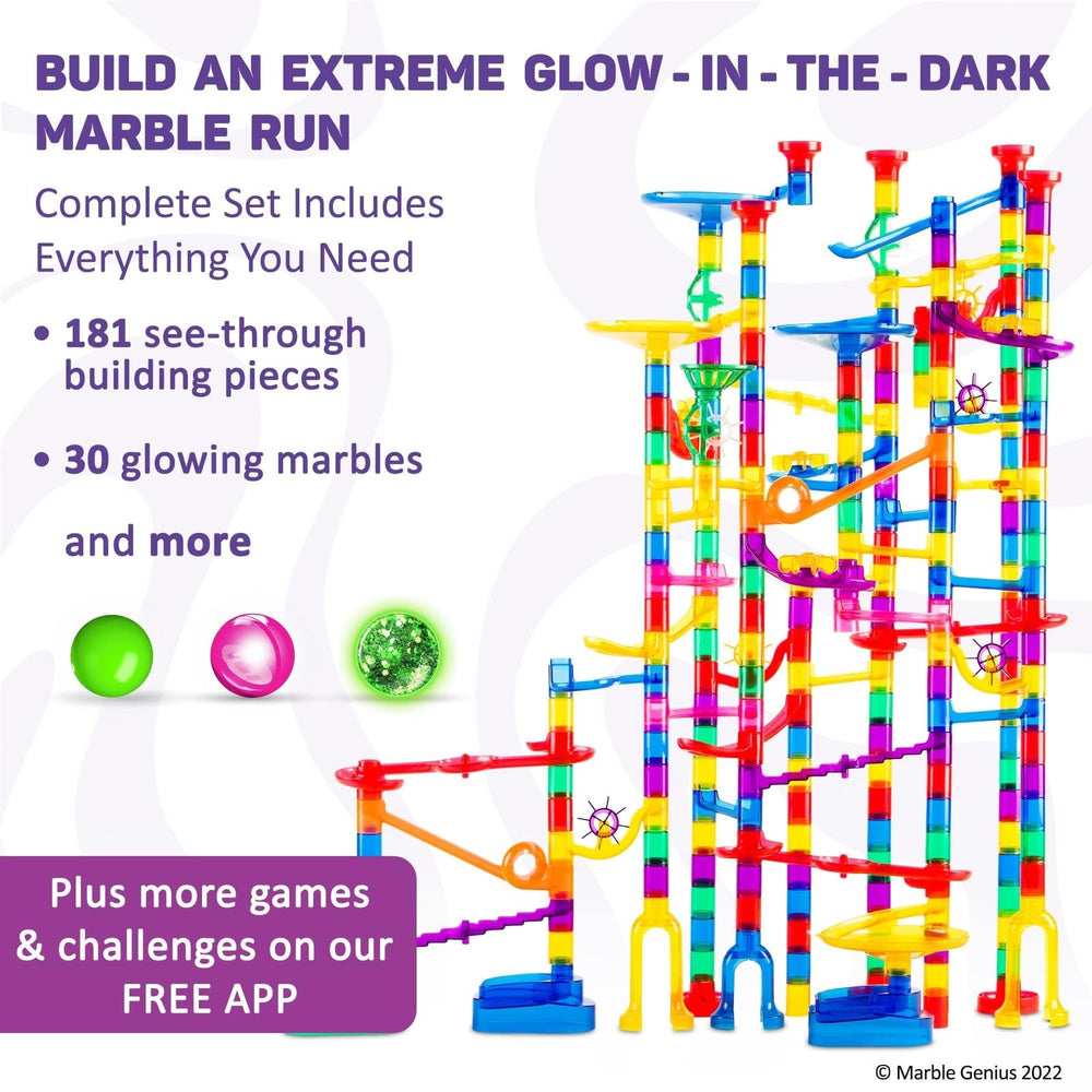 Marble Genius elevator feature expands track height for creative builds.