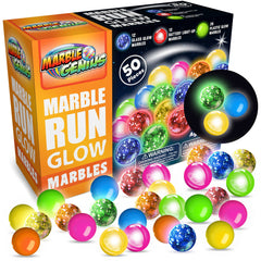 Marble Genius glow in the dark marbles illuminate the marble run for night play