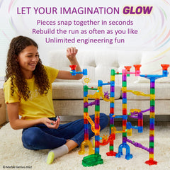Marble Genius Glow Dark Play setup demonstrates nighttime glow for added excitement.