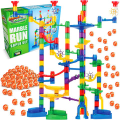 Marble Genius Marble Run Super Set: translucent track pieces for creative construction and STEM exploration.